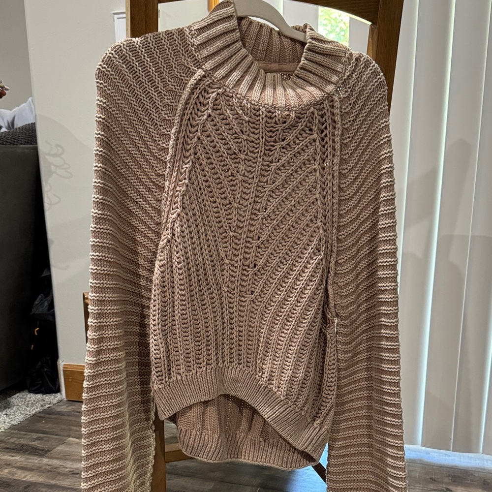 Free People Taupe Cowl Neck Sweater